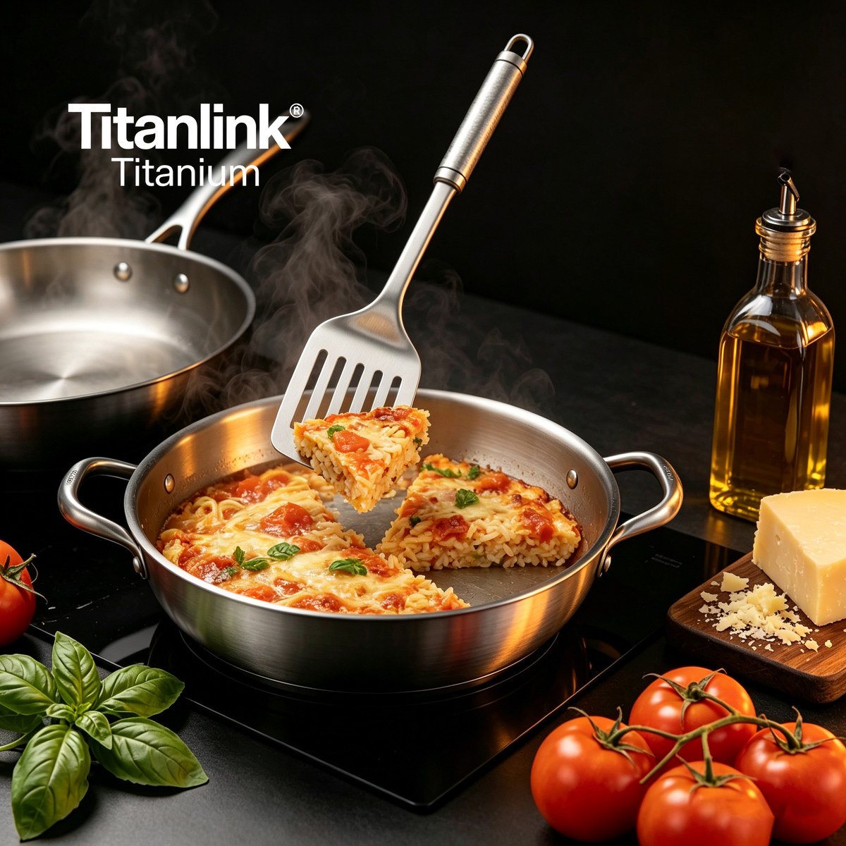 Pure Titanium Kitchen Utensil Set | 4-Piece Non-Toxic Spatula, Skimmer, Dipper & Turner
