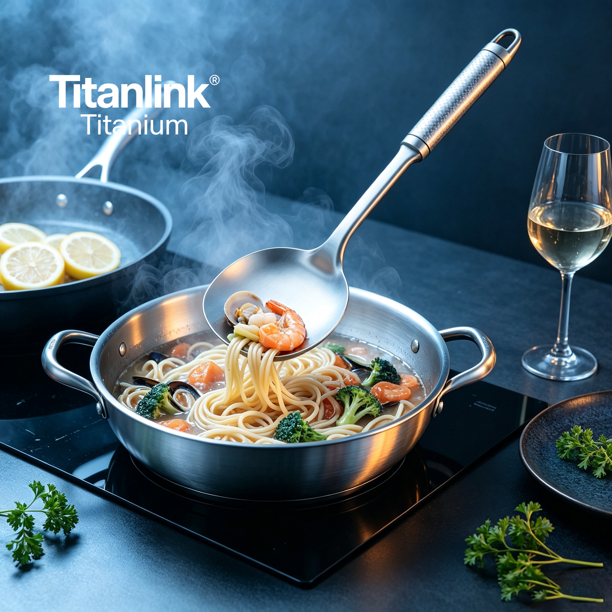 Pure Titanium Kitchen Utensil Set | 4-Piece Non-Toxic Spatula, Skimmer, Dipper & Turner