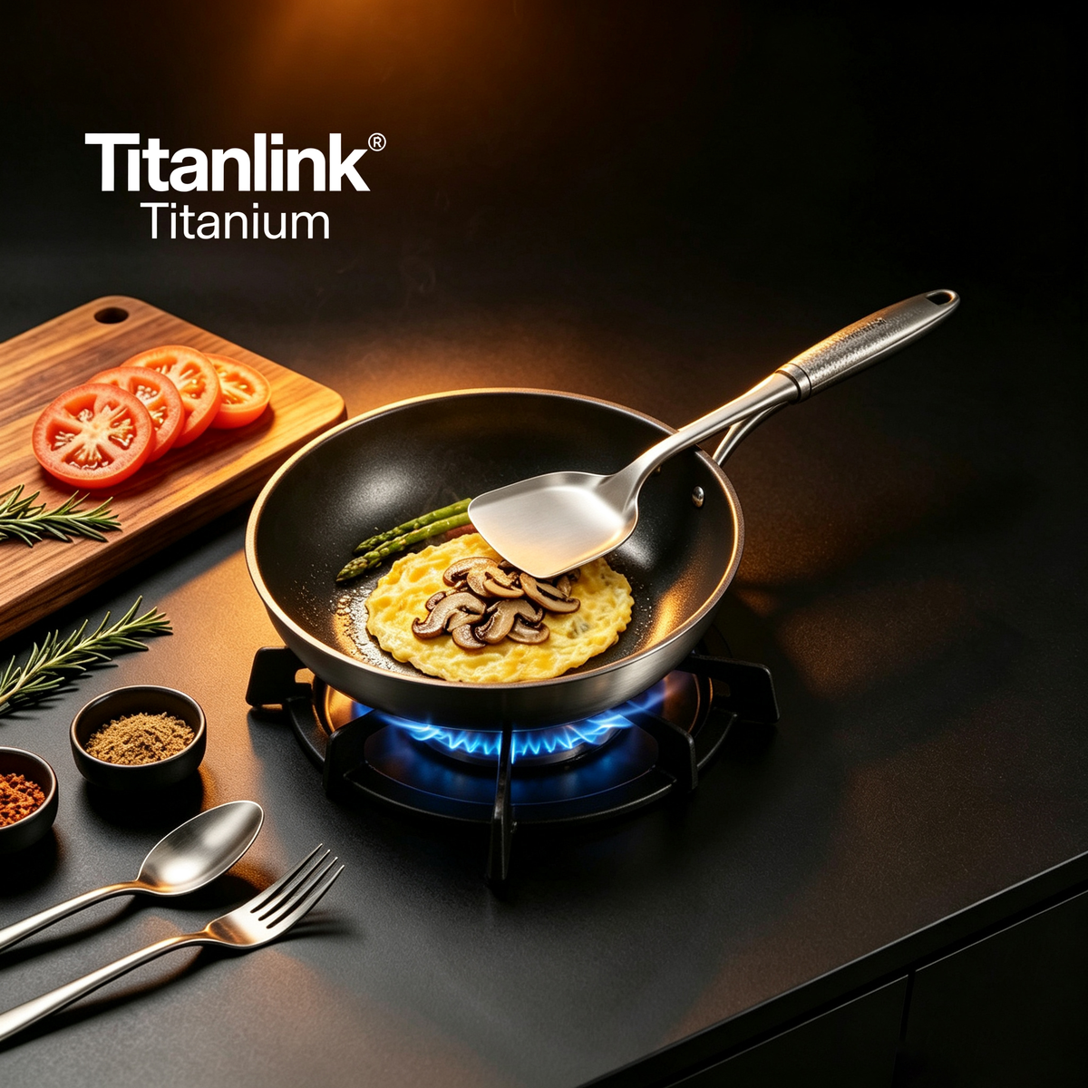 Pure Titanium Kitchen Utensil Set | 4-Piece Non-Toxic Spatula, Skimmer, Dipper & Turner