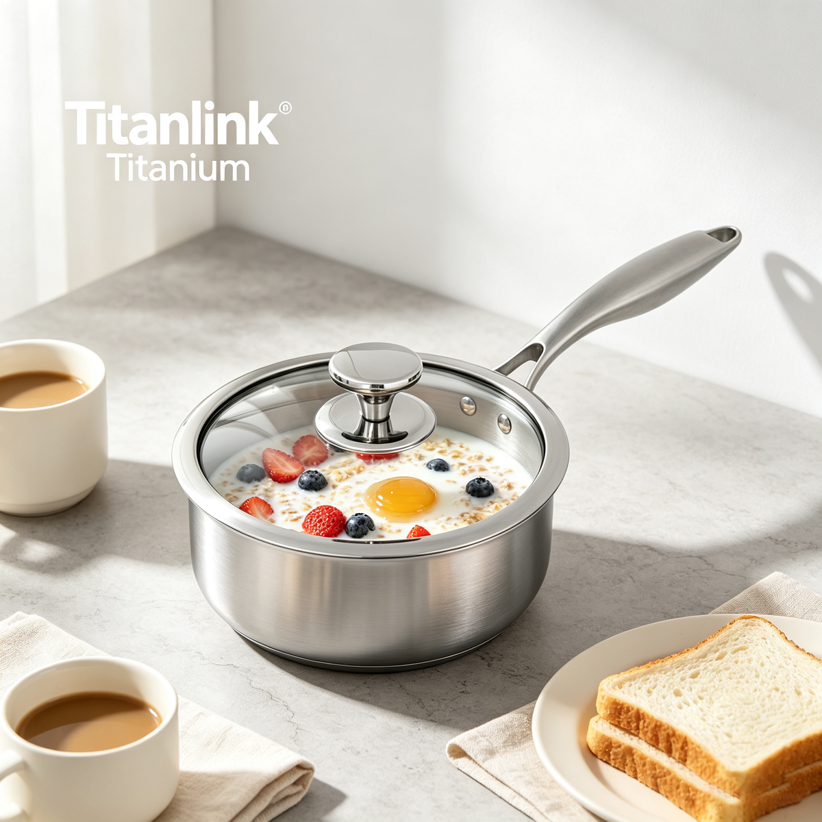 Pure Titanium Saucepan - Coating-Free & Ultra-Durable