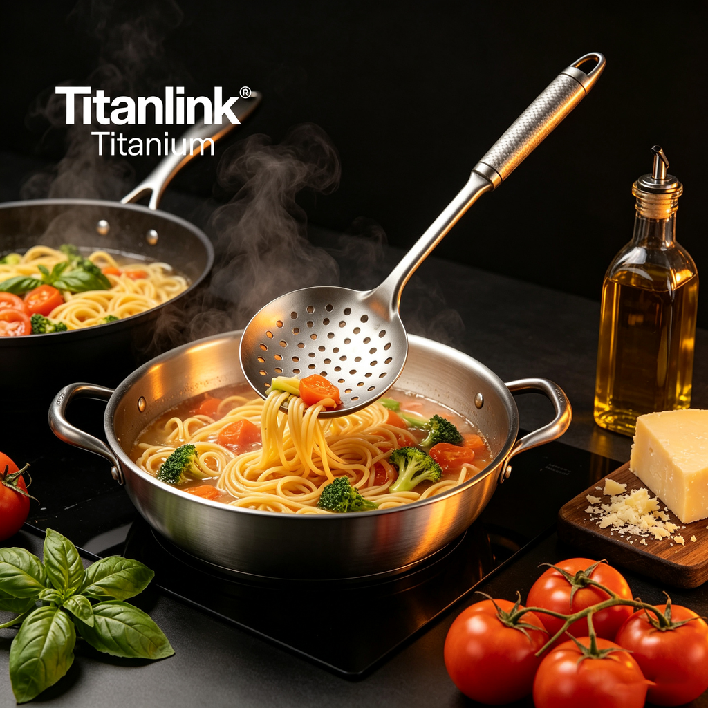 Pure Titanium Kitchen Utensil Set | 4-Piece Non-Toxic Spatula, Skimmer, Dipper & Turner