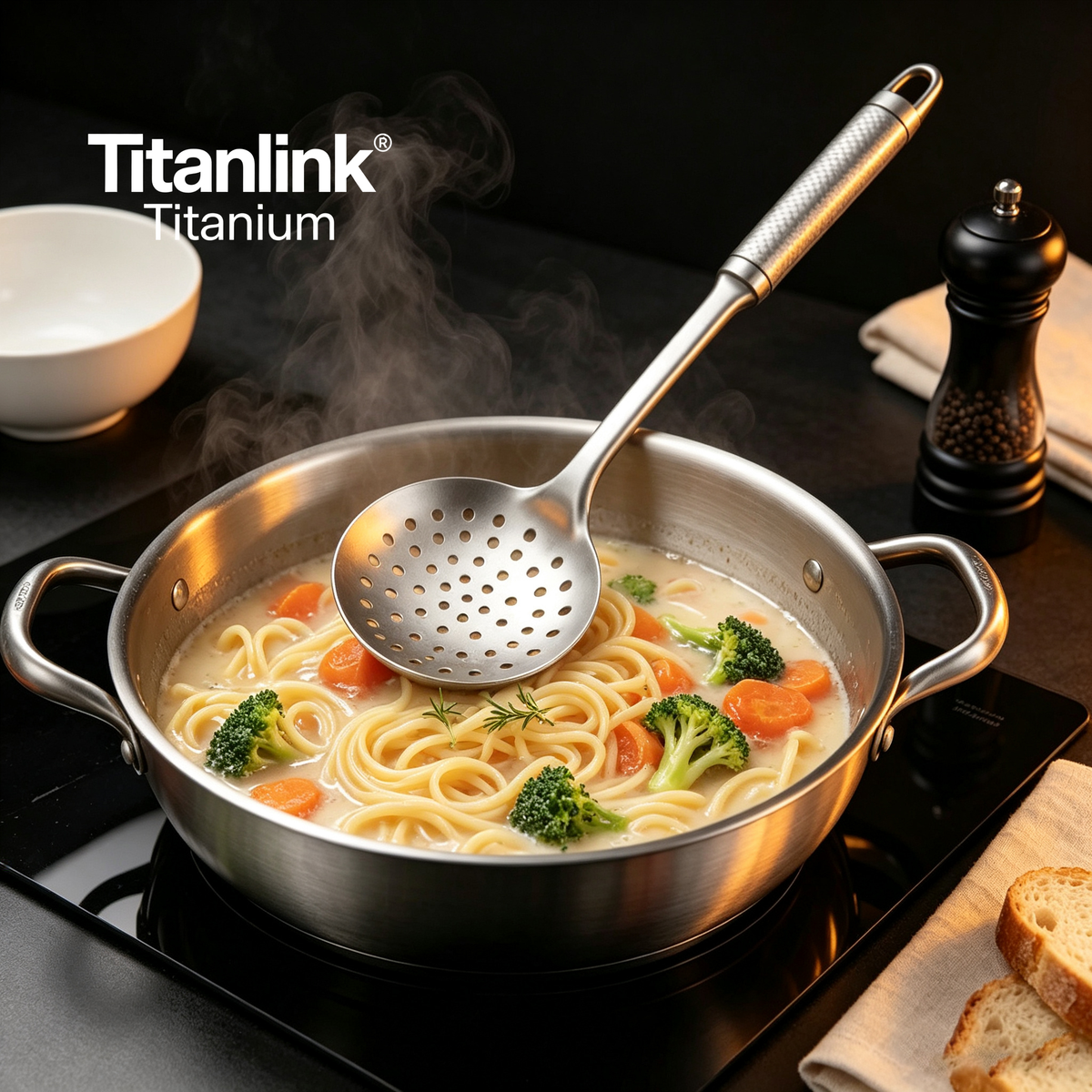 Pure Titanium Kitchen Utensil Set | 4-Piece Non-Toxic Spatula, Skimmer, Dipper & Turner