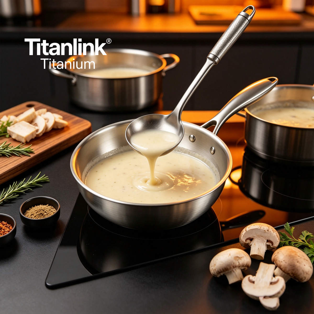 Pure Titanium Kitchen Utensil Set | 4-Piece Non-Toxic Spatula, Skimmer, Dipper & Turner