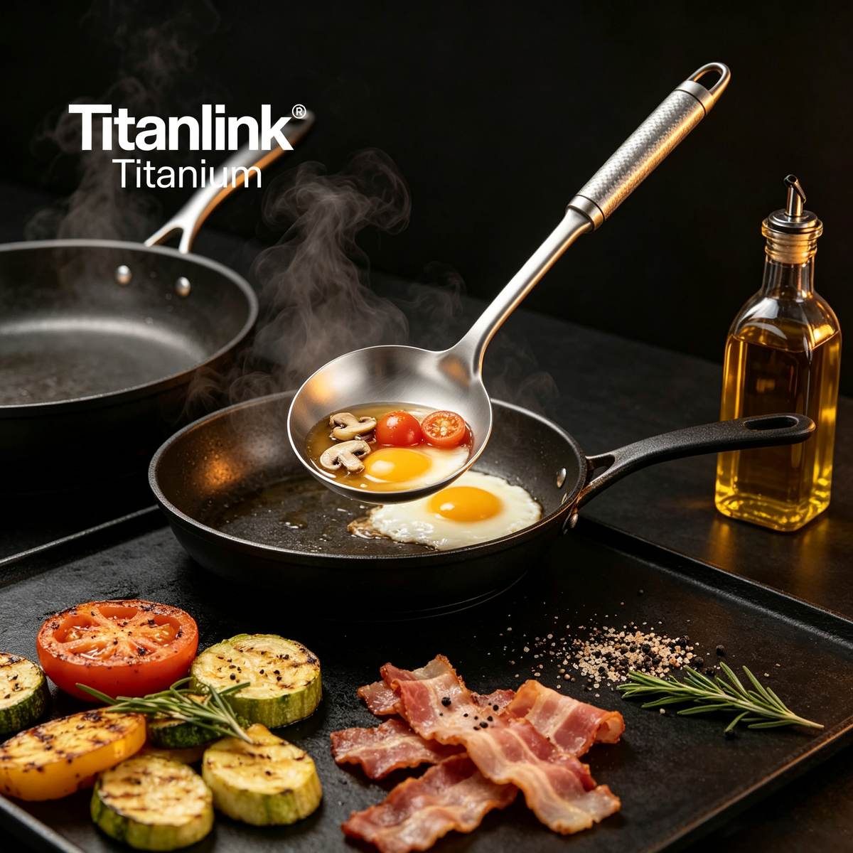 Pure Titanium Kitchen Utensil Set | 4-Piece Non-Toxic Spatula, Skimmer, Dipper & Turner